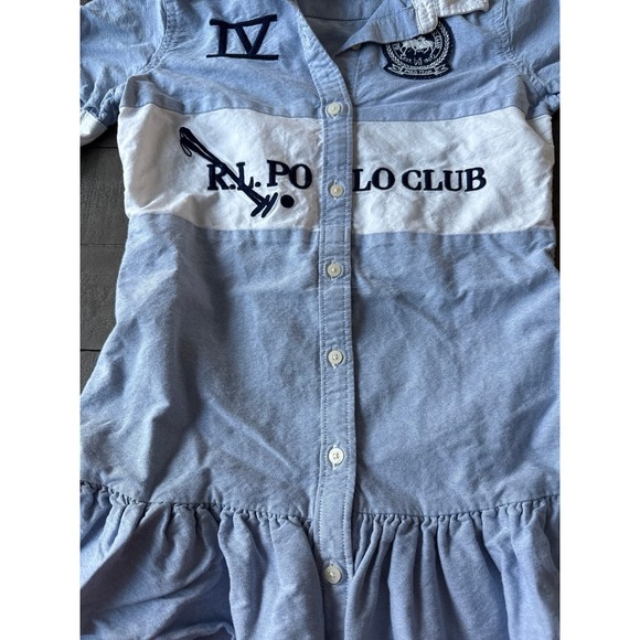 Ralph Lauren Polo Girls Blue White collared shift dress ruffled hem size 10 - Picture 6 of 12